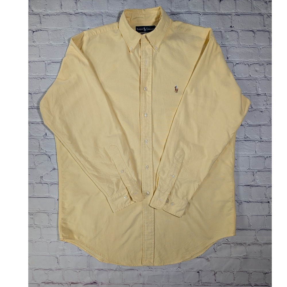 Vintage 90s Ralph Lauren Yarmouth Oxford Shirt Yellow Cotton Pony Mens